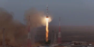 Стартовый стол поврежден после запуска космического корабля «Союз МС-28»